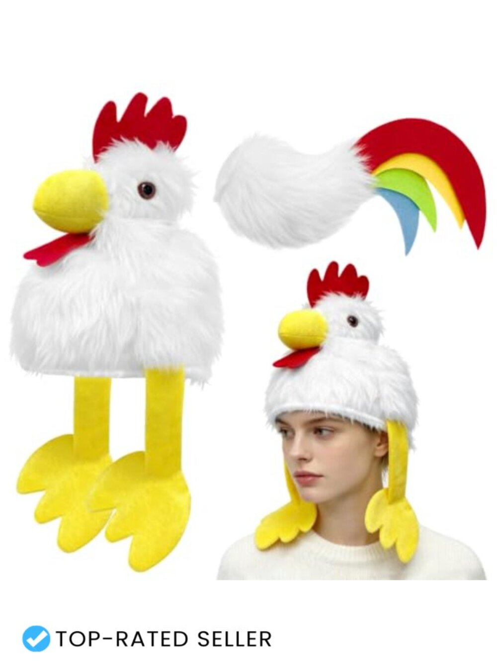 Plush Chicken Hat and Tail Set Rooster Costume Halloween One Size